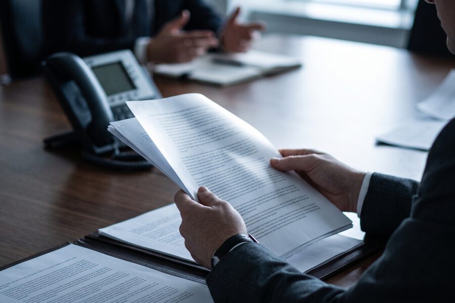 Professional reviewing documents